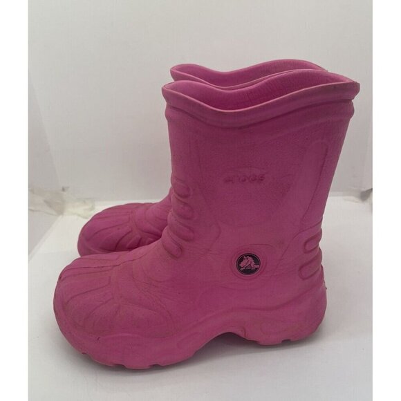 Crocs Georgie Jaunt Rain Boots Shoes Pink Men 2 Women 4 Waterproof Pull On - Picture 3 of 7